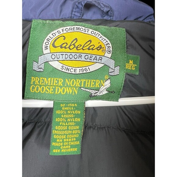 Cabela’s Premier Northern Goose Down Vest Blue Puffer Outdoor Gear Men’s Medium - Picture 8 of 9